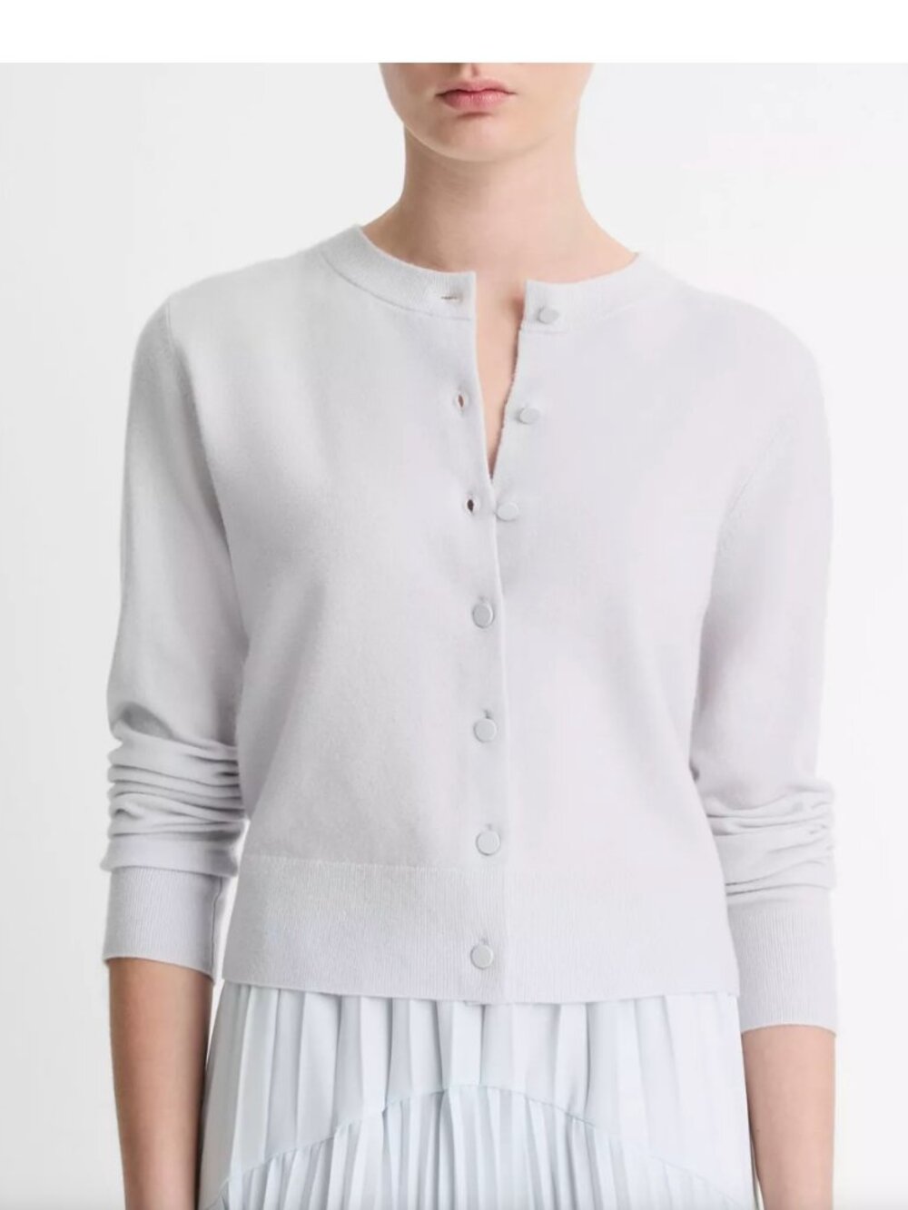 Vince Wool Cashmere Blend Tipped 1/2 Moon Cardigan Opal Grey XS